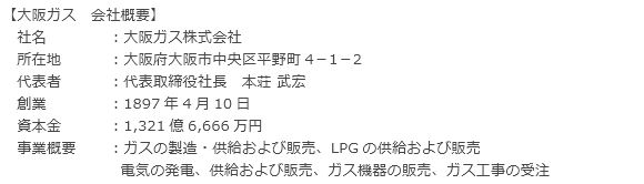 大阪ガス　会社概要
