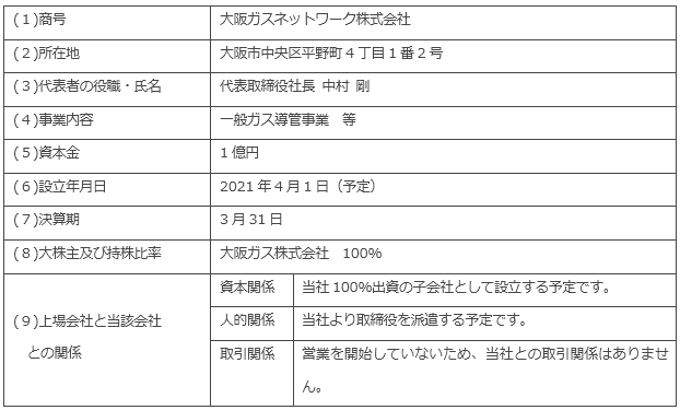 設立する分割準備会社の概要