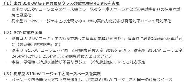 新型850kWコージェネの特長