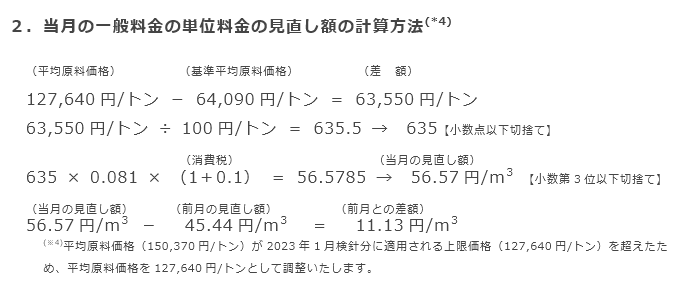 2．当月の一般料金の単位料金の見直し額の計算方法(*4)