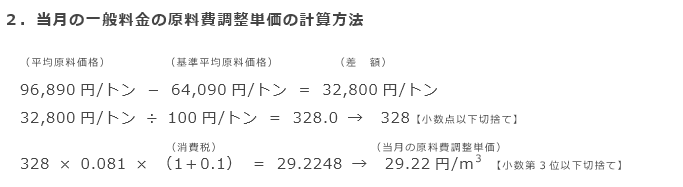 2．当月の一般料金の原料費調整単価の計算方法