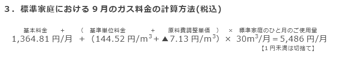 3．標準家庭における8月のガス料金の計算方法(税込)