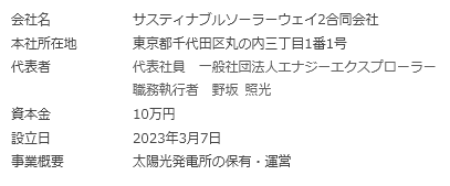 サスティナブルソーラーウェイ2合同会社