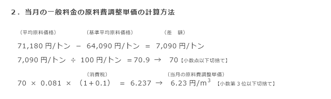 2．当月の一般料金の原料費調整単価の計算方法