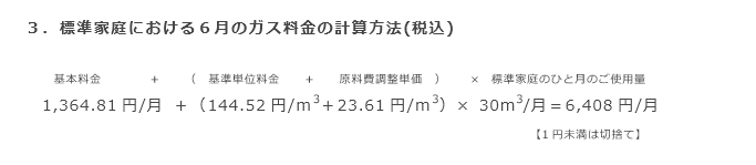3．標準家庭における6月のガス料金の計算方法(税込)