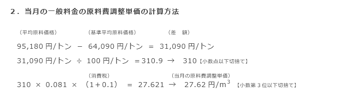 2．当月の一般料金の原料費調整単価の計算方法