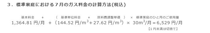 3．標準家庭における7月のガス料金の計算方法(税込)