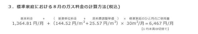 3．標準家庭における8月のガス料金の計算方法(税込)