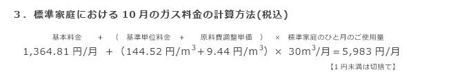 3．標準家庭における10月のガス料金の計算方法(税込)