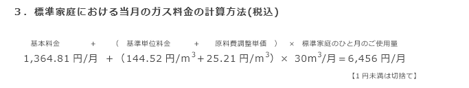 3．標準家庭における当月のガス料金の計算方法(税込)