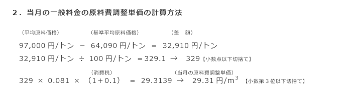 2．当月の一般料金の原料費調整単価の計算方法