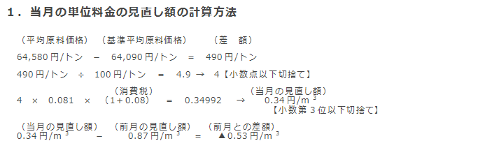 1．当月の単位料金の見直し額の計算方法