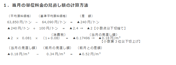 1．当月の単位料金の見直し額の計算方法
