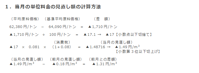 1．当月の単位料金の見直し額の計算方法
