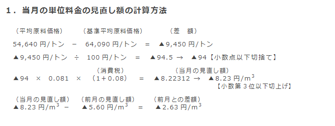 1．当月の単位料金の見直し額の計算方法