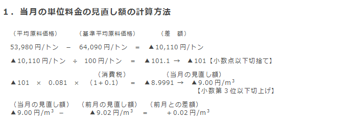 1．当月の単位料金の見直し額の計算方法