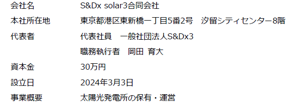 S&Dx solar3合同会社