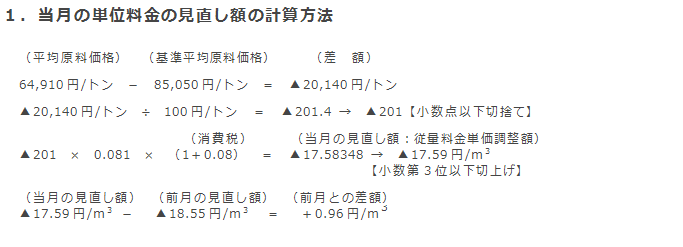 1．当月の単位料金の見直し額の計算方法