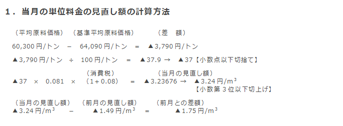 1．当月の単位料金の見直し額の計算方法