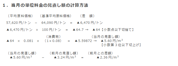 1．当月の単位料金の見直し額の計算方法