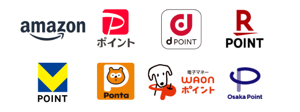 Amazonギフトカード PayPayポイント dポイント 楽天ポイント Vポイント Pontaポイント WAONポイント Osaka Point