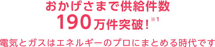 おかげさまで供給件数190万件突破！※1電気とガスはエネルギーのプロにまとめる時代です
