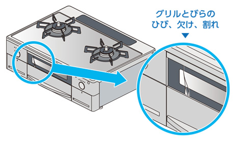 グリル扉ガラス部のひび・欠け・割れ