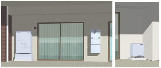 新製品(右イラスト)とエネファームtype S(左イラスト)各々を単体設置する場合 新製品(右イラスト)とエネファームtype S(左イラスト)各々を単体設置する場合